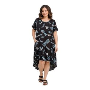 LuLaRoe Carly Dress XL Geometric Southwest Print Hi-Low Swing